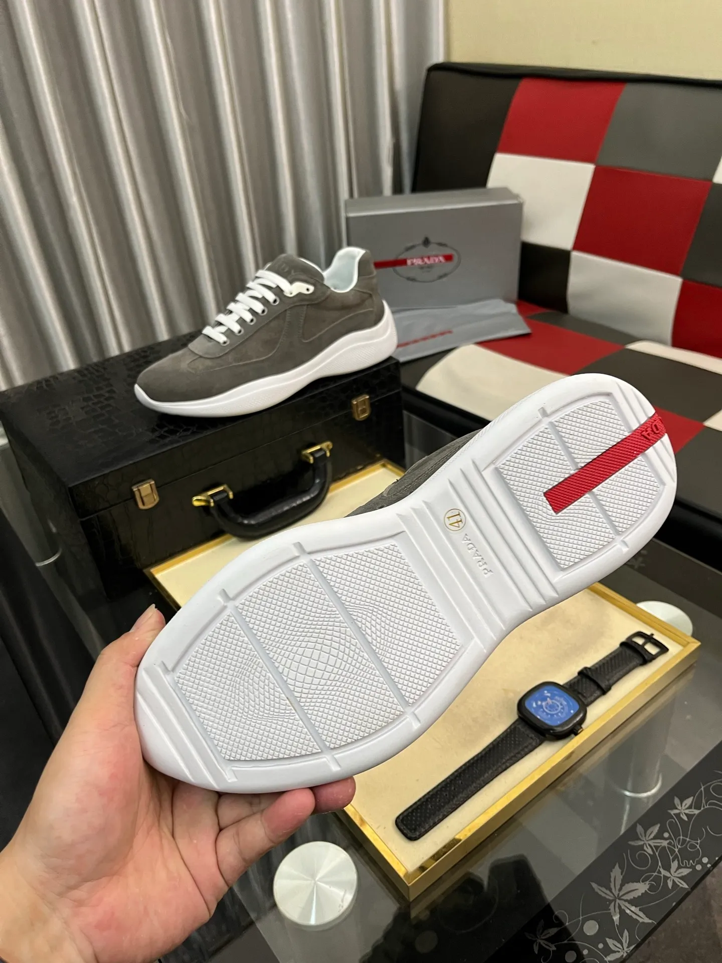 Men's shoes 💰400⌚️⌚️【PRADA】Prada casual shoes, originally developed 1:1, made of high-mercerized cowhide with imported cowhide, silk sheepskin lining, rubber outsole, comfortable and soft on the foot, size: 38-444️⃣Colors available